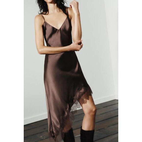 ZARA SATIN LACE DRESS - Picture 1 of 9